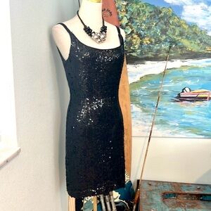 🎉HP”VTG St. Martin by Jeanette, Exquisite Black Sequined Cocktail Dress,Size 8